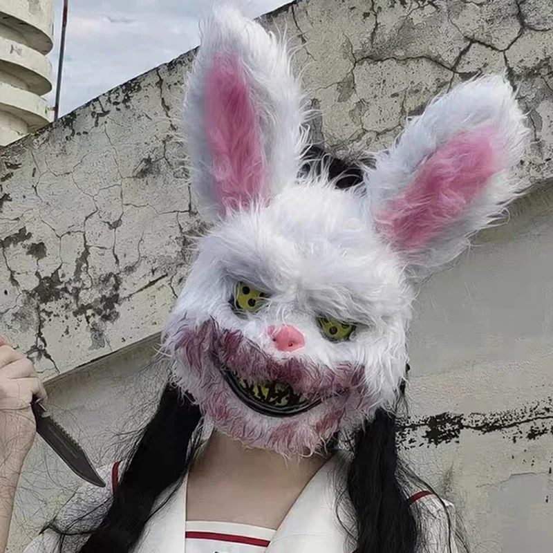 Halloween Bloody Head Cover Rabbit Cosplay Mask Women Men Headgear Props Handmade Dance Horror Cosplay Party Costume Accessories