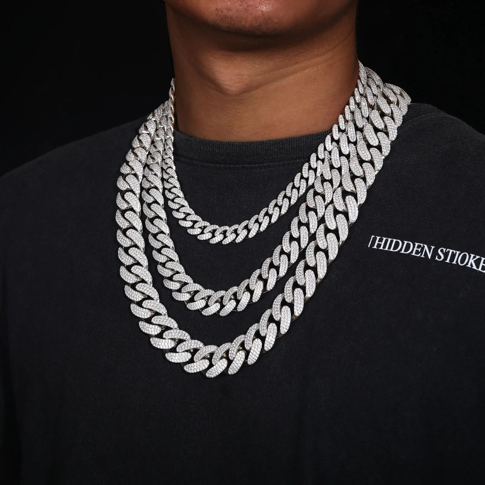 Mens Hip Hop Jewelry Mossanite Necklace 6-20mm 925 Sterling Silver Micro Paved Vvs Moissanite Iced Out Miami Cuban Link Chain