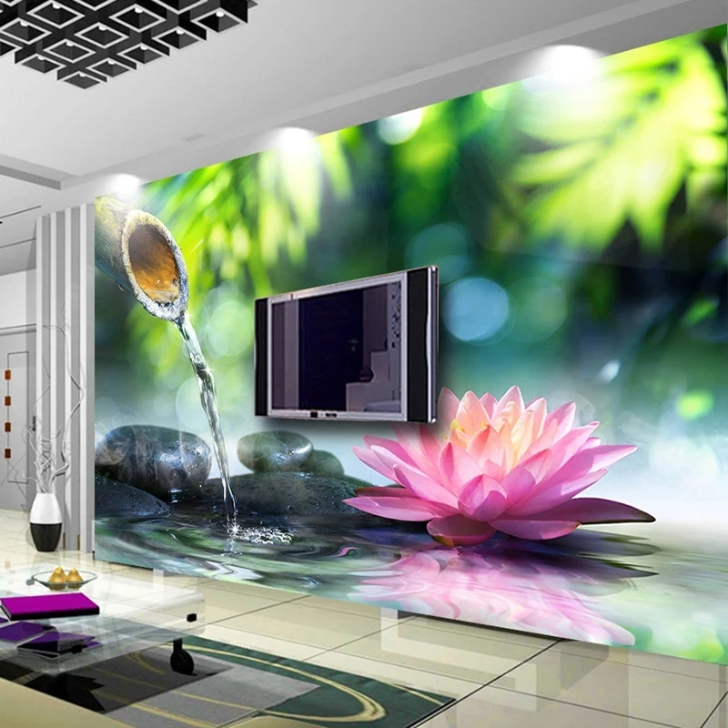 Custom 3D Bamboo Stone Lotus Bedroom Mural self-adhesive Wallpaper Living room sofa TV background wall restaurant study Hotel 8d