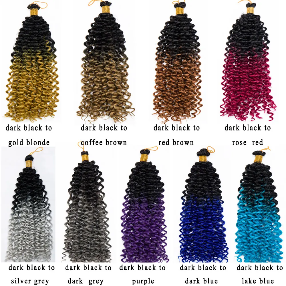 Snoilite Synthetic 14inch Long Ombre Water Wave Bulk Kinky Curly Hair Extensions Ocean Wave Ombre Braiding Hair Bohemian Hair