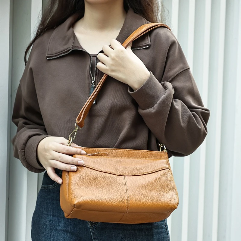 

Women's Top-Grain Cowhide Leather Shoulder Bag - Practical Commuter Crossbody Purse & Spacious Tote