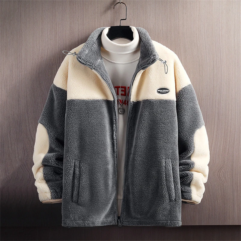 Lamb Fleece Jacket Men Fashion Autumn Winter Warm Zipper Coats Casual Korean Fashion Streetwear Male Loose Polar Fleece Jackets