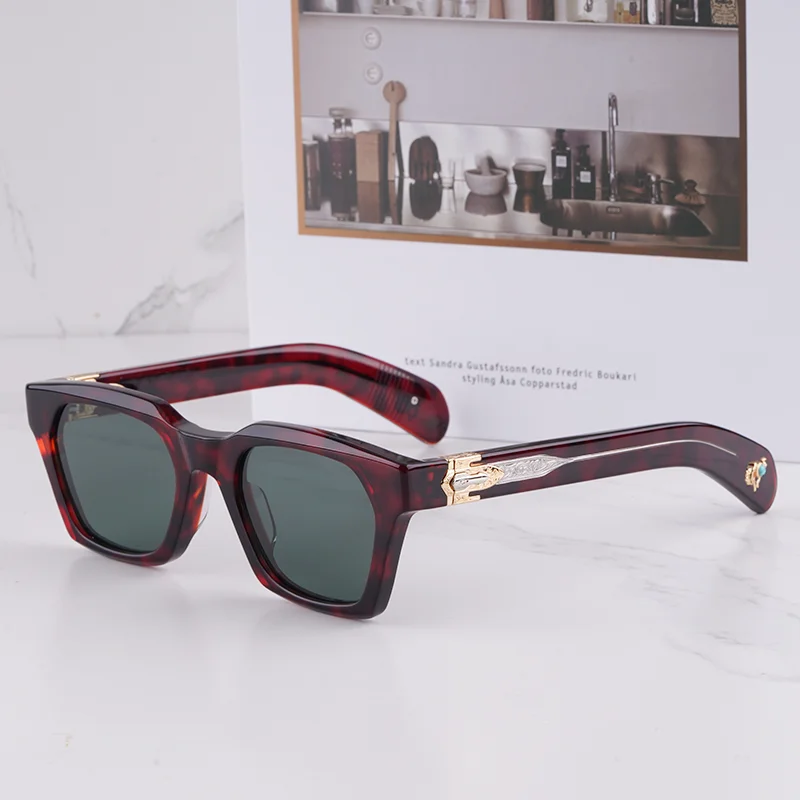 

KIZN STERETT Luxury Craft Dark Tortosie Sunglasses for Male Classical Street Fashion Square Thick Acetate Solar Glasses for Men