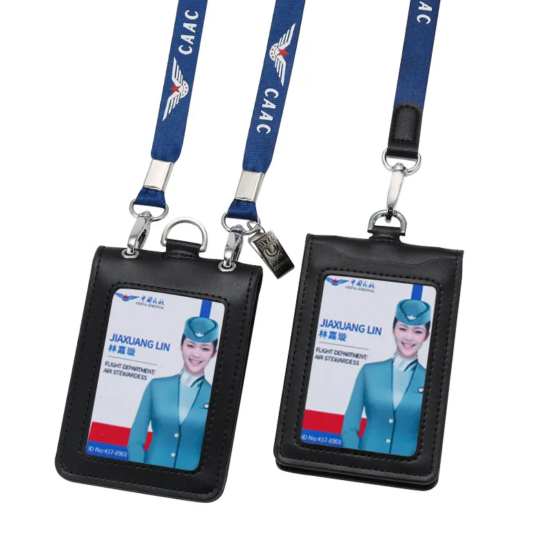 Neue Luftfahrt Flug begleiter Hals Lanyard Abzeichen halter Echt leder Personal Arbeit Business Air hostess Namensschild ID-Karten Badg