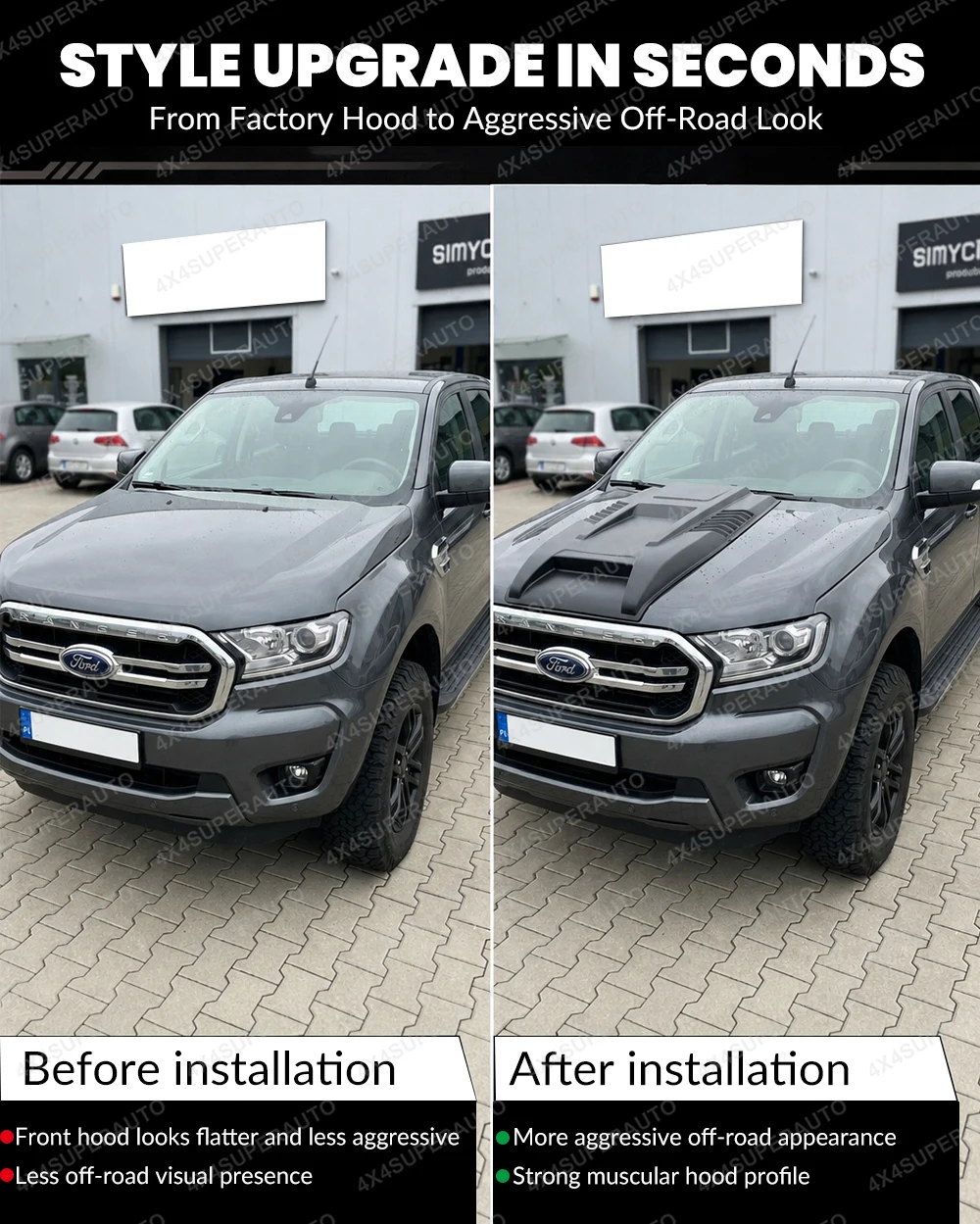Bonnet Scoop Hood Cover For Ford Ranger T7 T8 2015-2022 WILDTRAK XL XLT MATTE BLACK Bonnet Protector Car Accessories