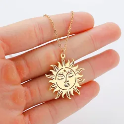 Sun Face Moon Pentagram Pendant Necklace For Women Gold Stainless Steel Necklace Chain Desinger Charms Collares Para Mujer