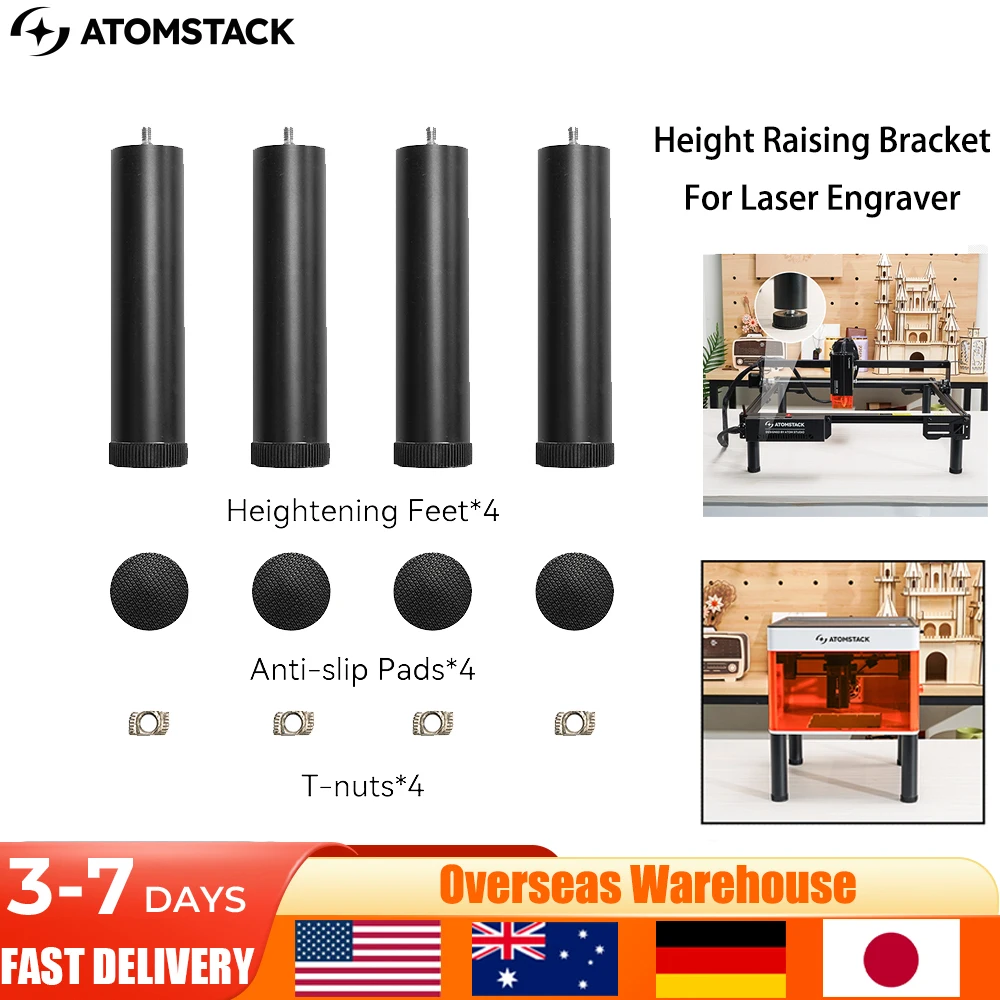 

Atomstack Height Raising Bracket H5 For AtomStack P1A6 A20 PRO v2 A40 PRO V2 all aluminum frame models 4pcs 118mm Height Raiser
