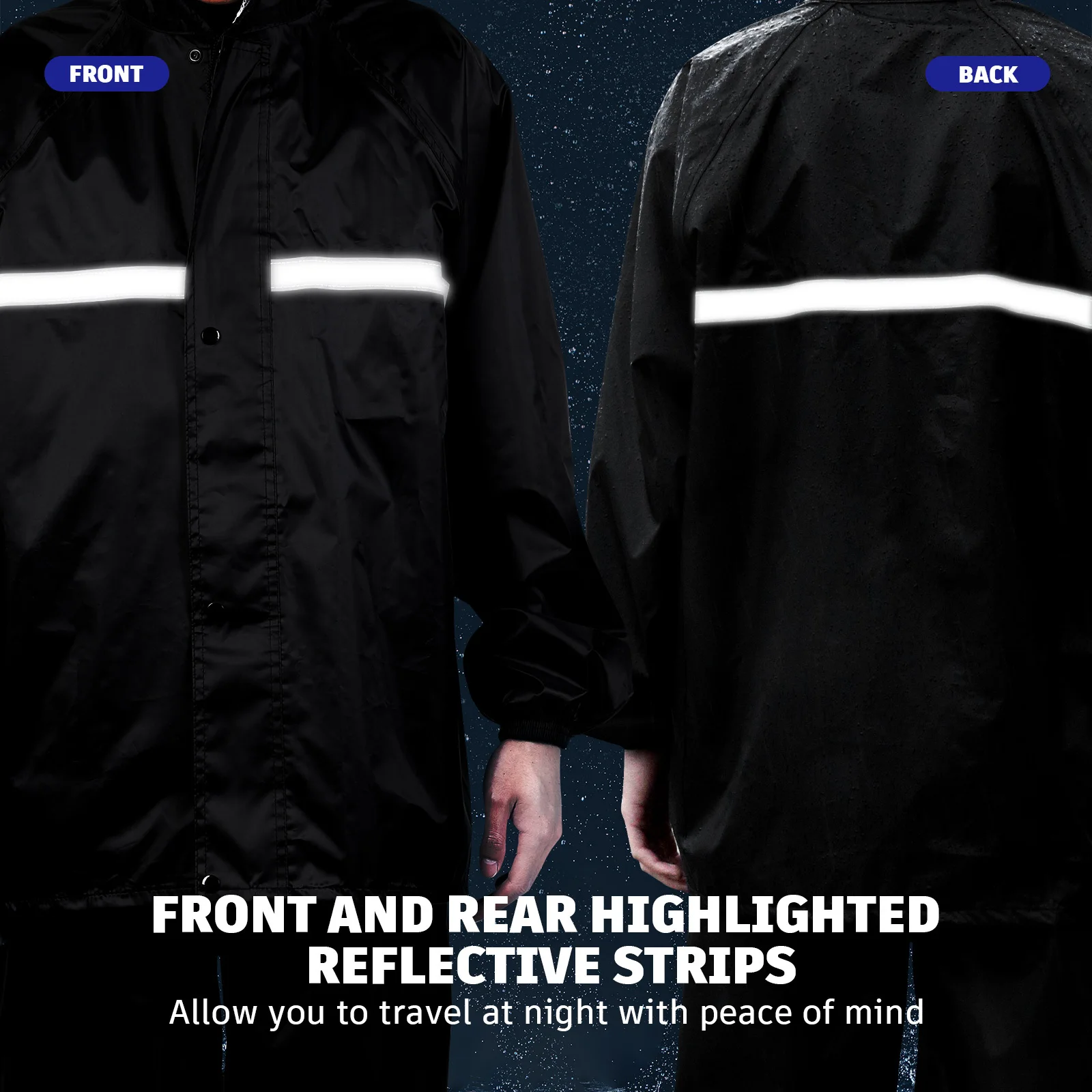 

1 set Double Layer Raincoat Suit Jacket Pants Set for Adults XL Size Waterproof Transparent Hat Brim Unisex Rain Gear