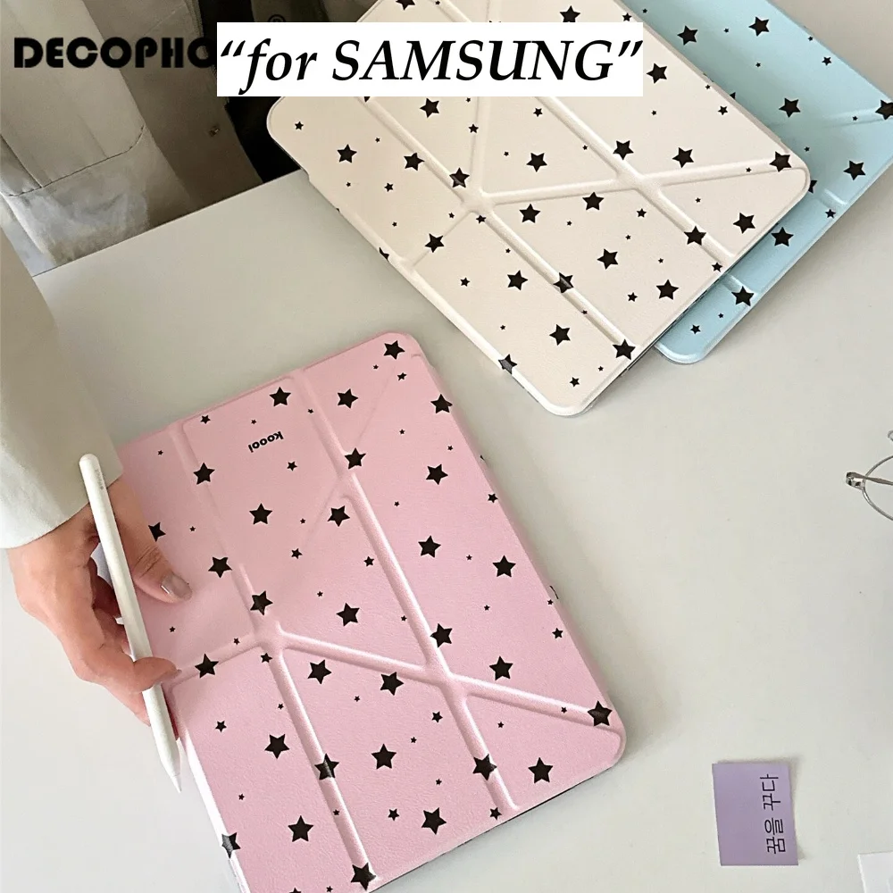 Ins Gentle Full Screen Star Y2K 3+Y-fold Tablet Case For Samsung Galaxy Tab A8/A9/A11+FE LITE PLUS/Tab S6 Lite/S7/S8/S9/S10+ FE
