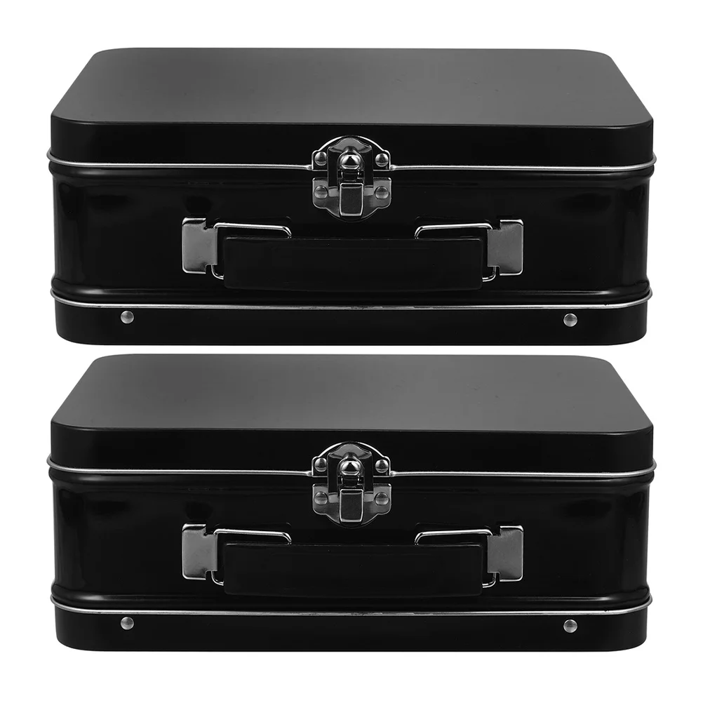 2Pcs Lockable Tinplate Storage Box Vintage Design for Collectibles Keepsakes Watches Accessories Home Office Desk Storage Box