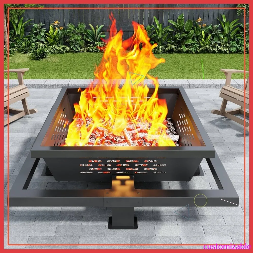 

47-дюймовый квадратный уличный дровяной очаг с кочергой для кемпинга, обогрева двора и патио