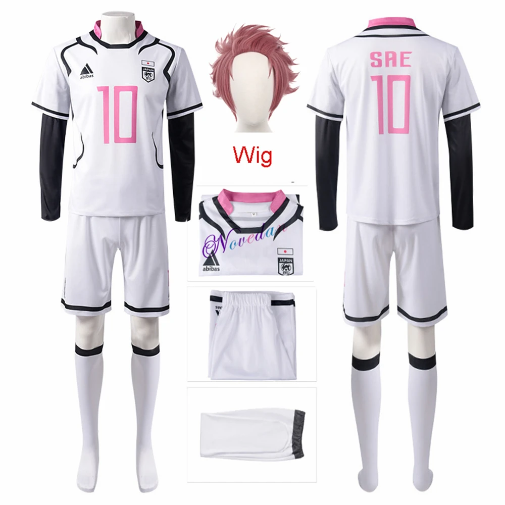 

U20 Japan Blue Lock Anime Cosplay Costume Bachira Aiku Sae Shidou Football Soccer White Jersey T Shirt Shorts Team Uniform Wig