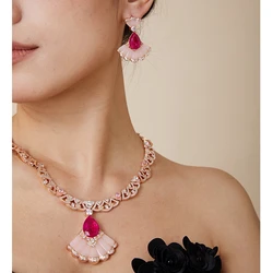 EYER Temperament Rose gold AAA Zircon Pink Fritillary Fan Shape Necklace For Women Luxury Wedding Evening Dress Jewelry Gifts