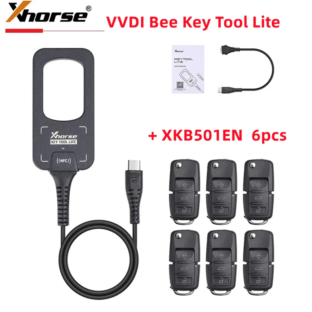 

Xhorse VVDI Bee Key Tool Lite Generate Transponder Remote Frequency Detection with 6PCS B5 XKB501EN Wired Remotes Key for Choice