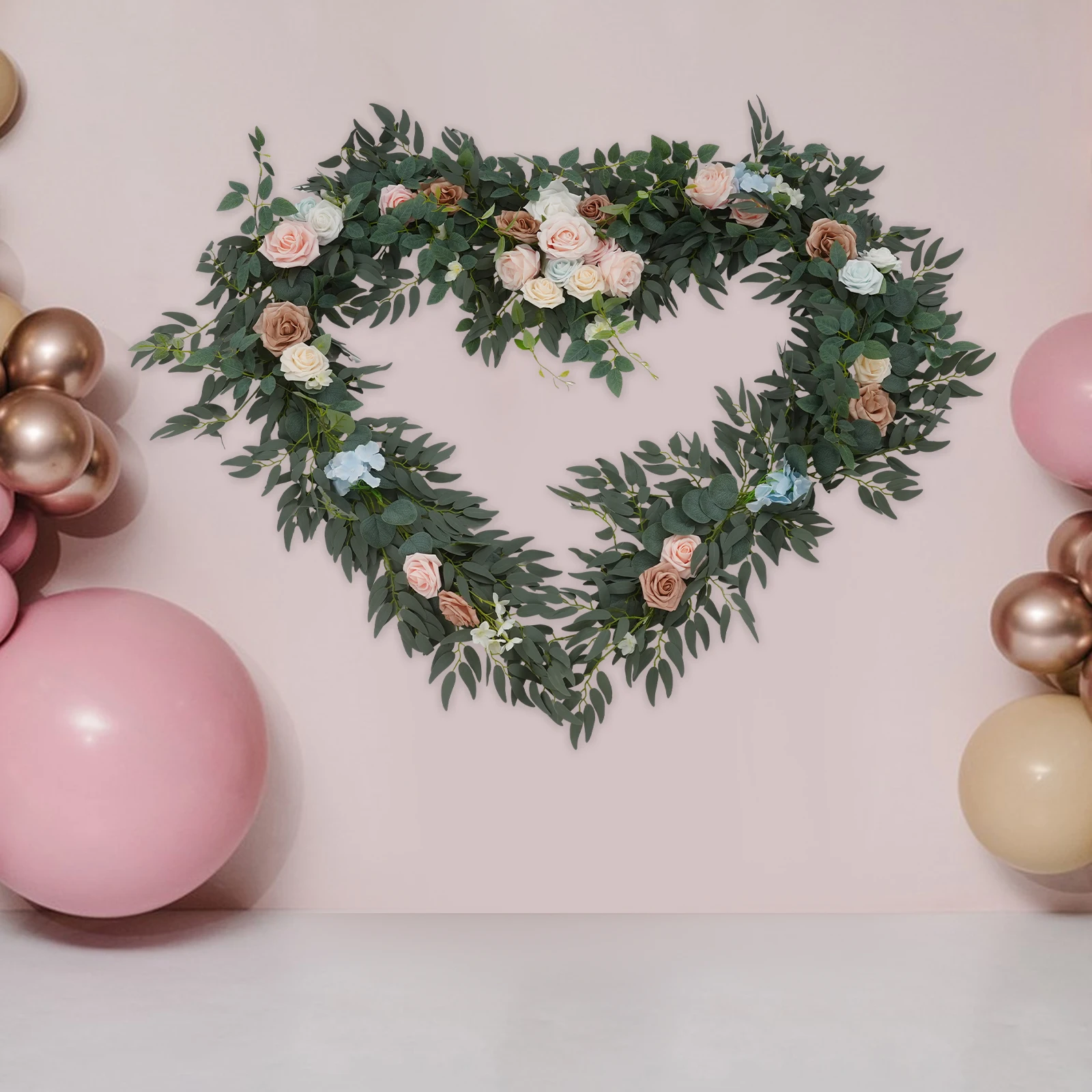 

2,75 м/9 футов искусственная цветочная гирлянда с розами, гортензией, лилиями и орхидеями для свадебной арки, стола, украшения в помещении и на открытом воздухе