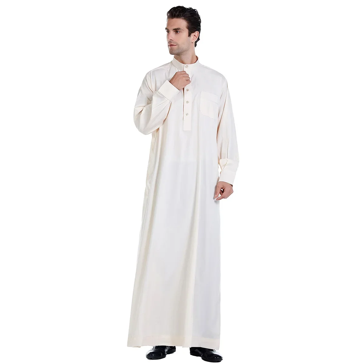 Jubba Thobe-Robe Longue Arabe pour Homme Musulman, Vêtement Islamique, Arabie Saoudite, Abaya Dubaï, Kaftan à Col Montant