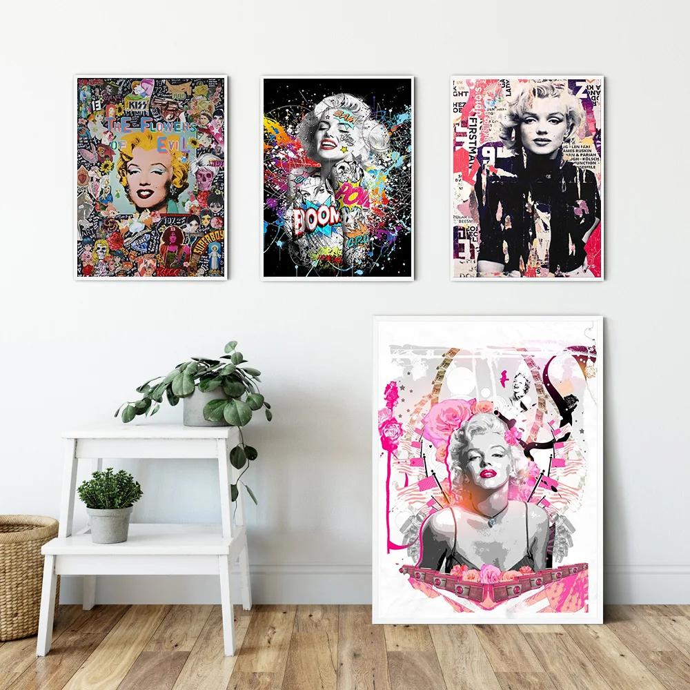 Graffiti Art Marilyn Sexy Portrait Canvas Painting Pop Art Poster Modern Art Prints Wall Pictures Street Art for Home Decoration
