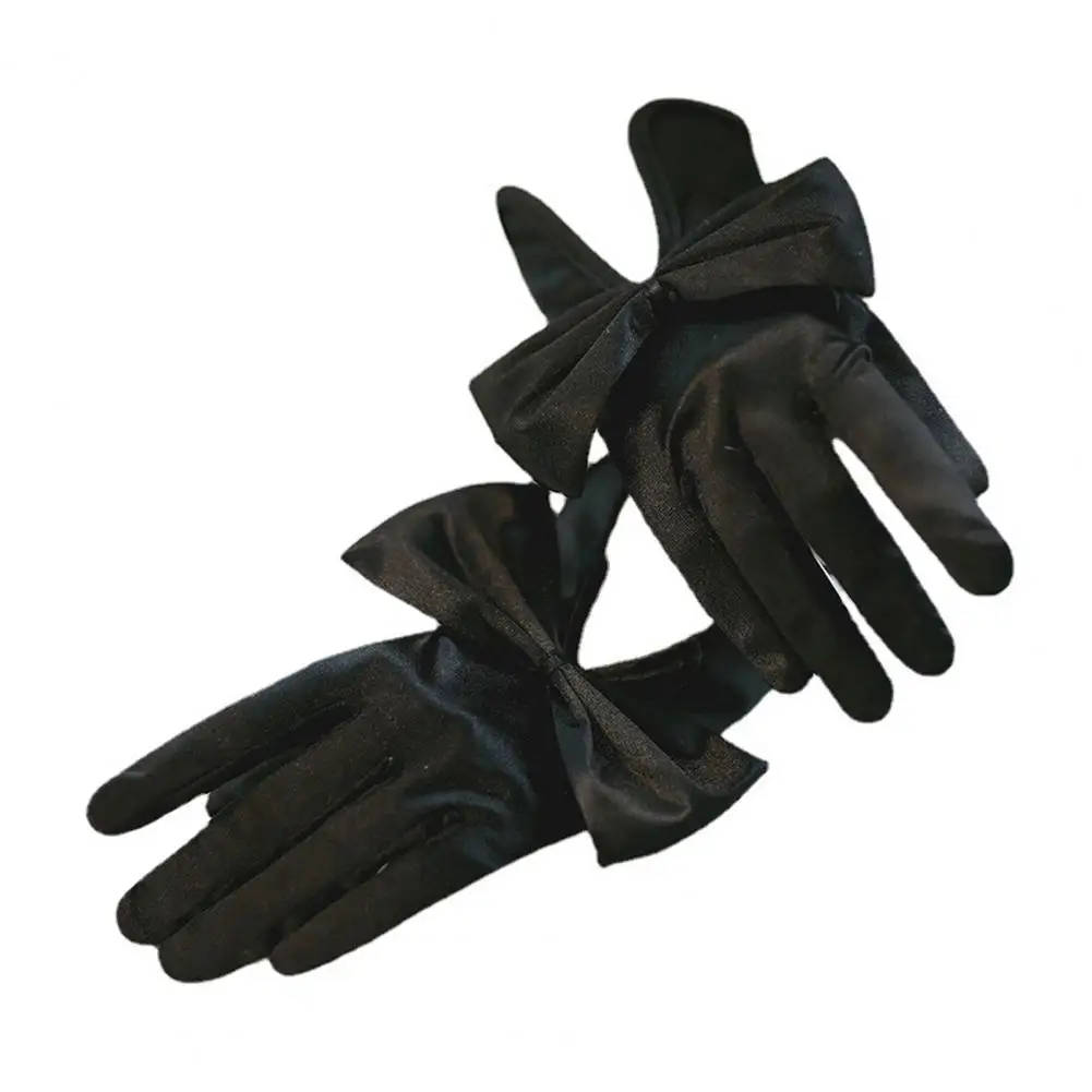 우아한 새틴 활 여성용 장갑, 웨딩 무도회, 빈티지 스타일, 부드러운 미끄럼 방지 성능, 통기성 장갑