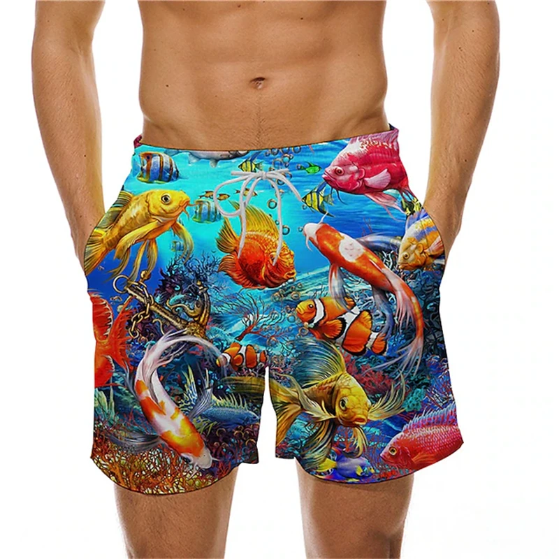 Pantalones cortos de Animal Fish 3d Y2k para hombre, Shorts de playa con gráfico de criatura marina, bañador informal holgado, pantalones deportivos, bañadores de moda Hawii