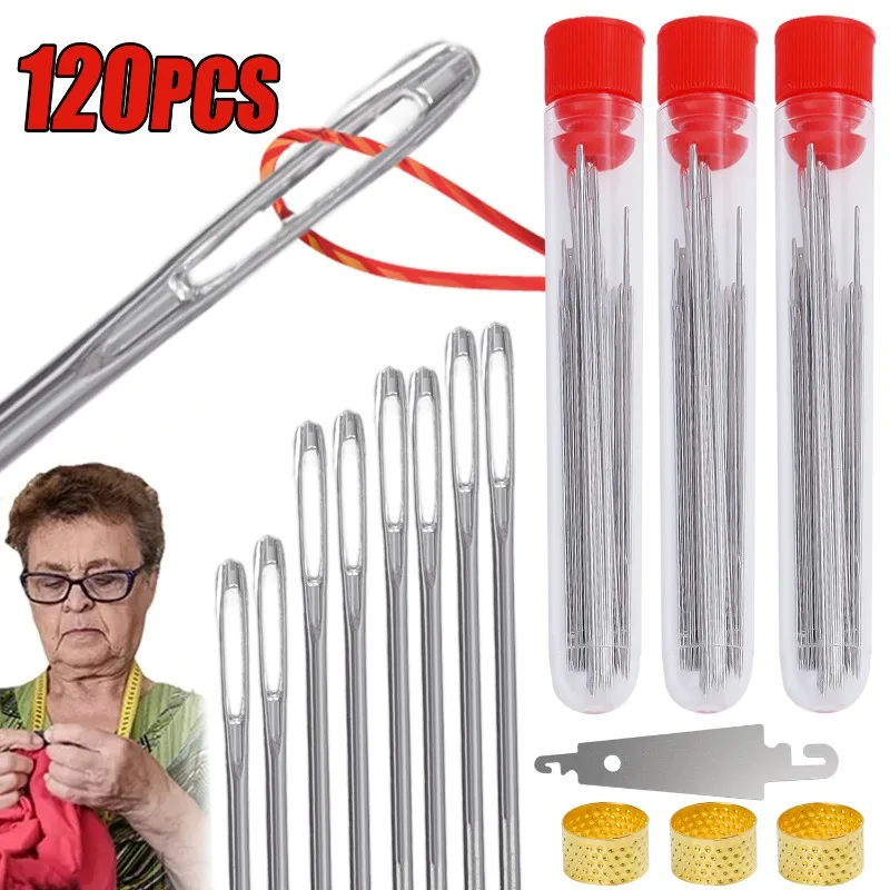 40/120pcs Side Hole Blind Sewing Needles Stainless Steel Elderly Self Threading Needles Household DIY Beading Threading Needle