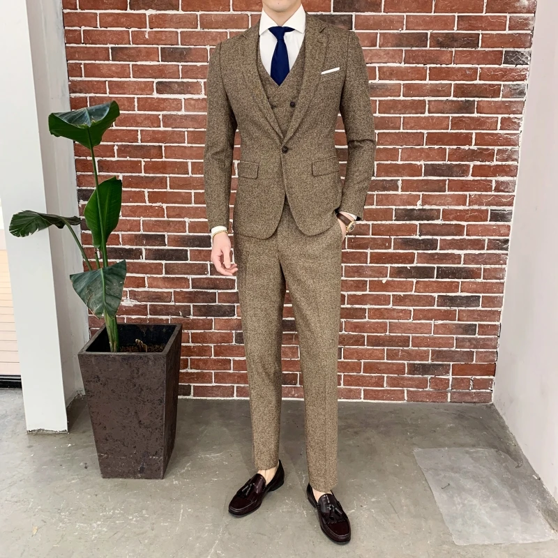 High-quality Men Slim Fashion Banquet Groom Single Button (suit + Vest +trousers) Business Handsome Leisure Suit Three-piece Set