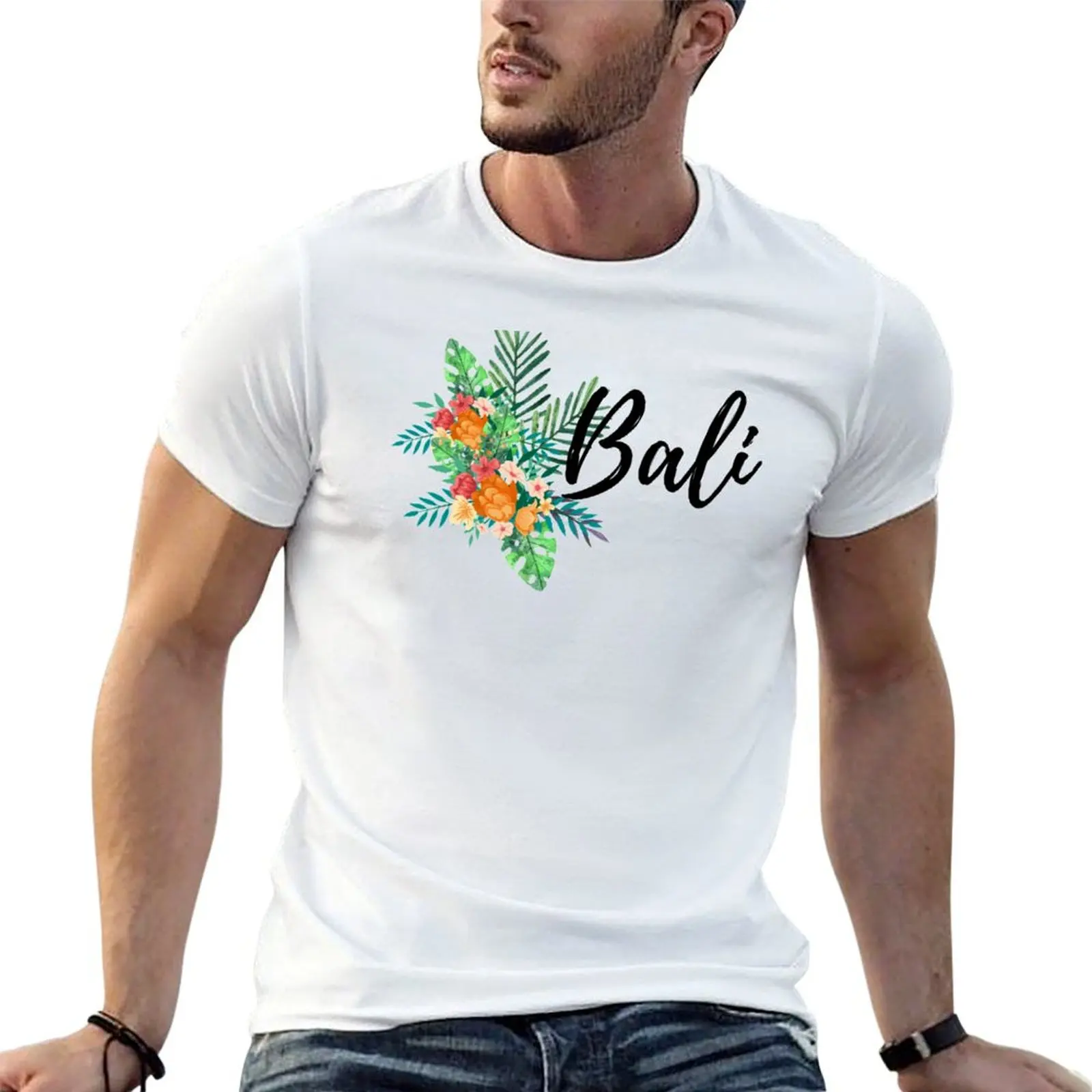 Floral Bali Design - Tropical Paradise Blossom T-Shirt Big Size Short Sleeve Tee for Men