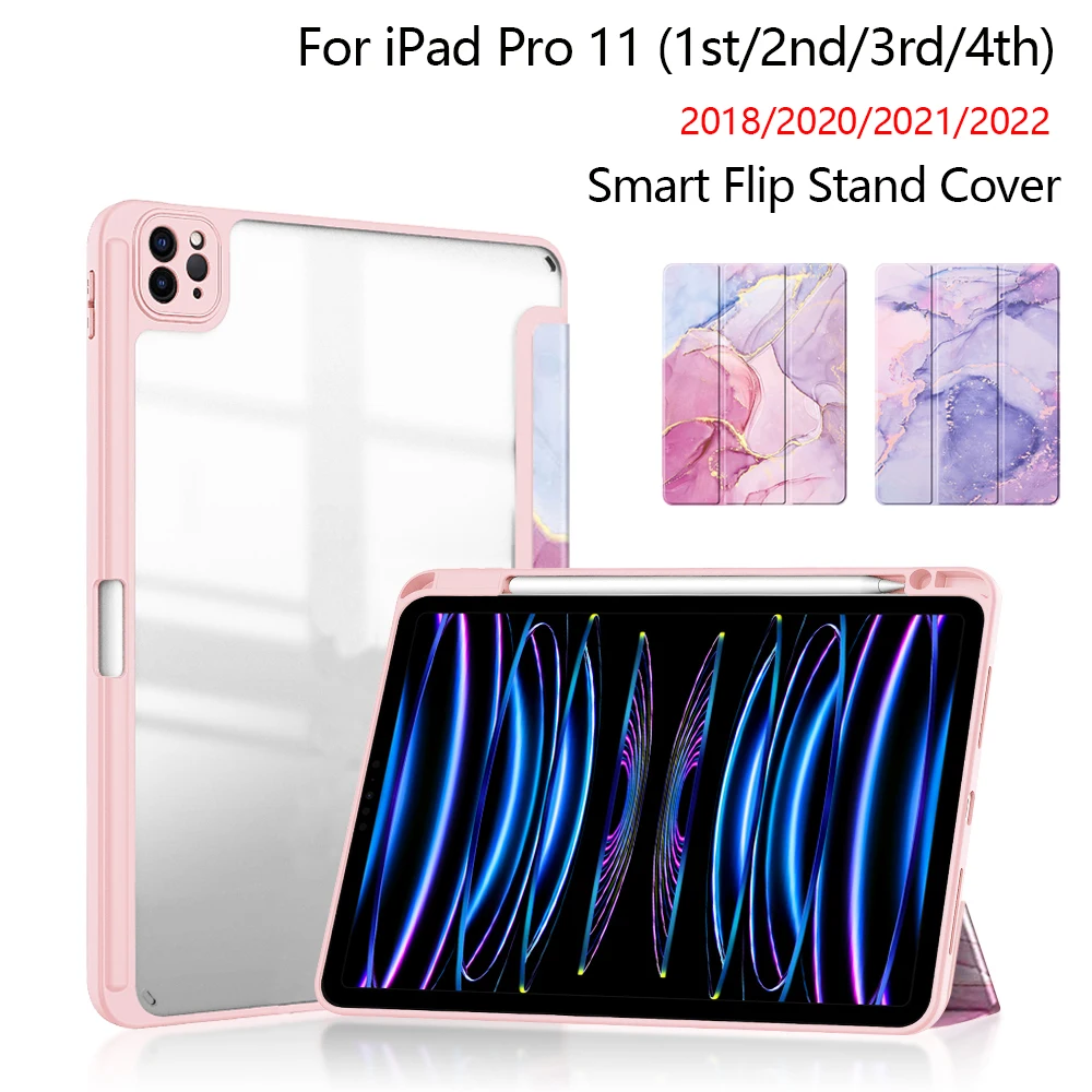 Case For iPad Pro 11 1st 2nd 3rd 4th Gen Clear Back Cover With Pencil Holder For iPad Pro 11 2020 2021 2022 Hard Acrylic Cover