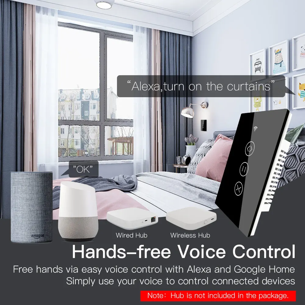 ZigBee RF Smart Touch Curtain Switch Roller Blinds Shutter Tuya Smart App Wireless Control Relay Status Works with Alexa Google