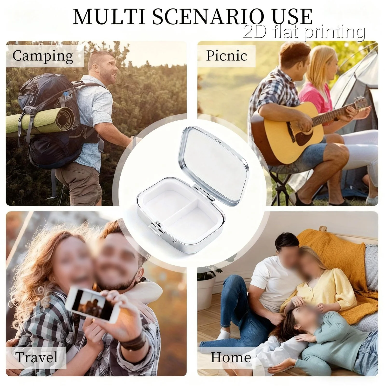 Portable medicine box mini double compartment packaging, retro floral pattern printed travel medicine storage box
