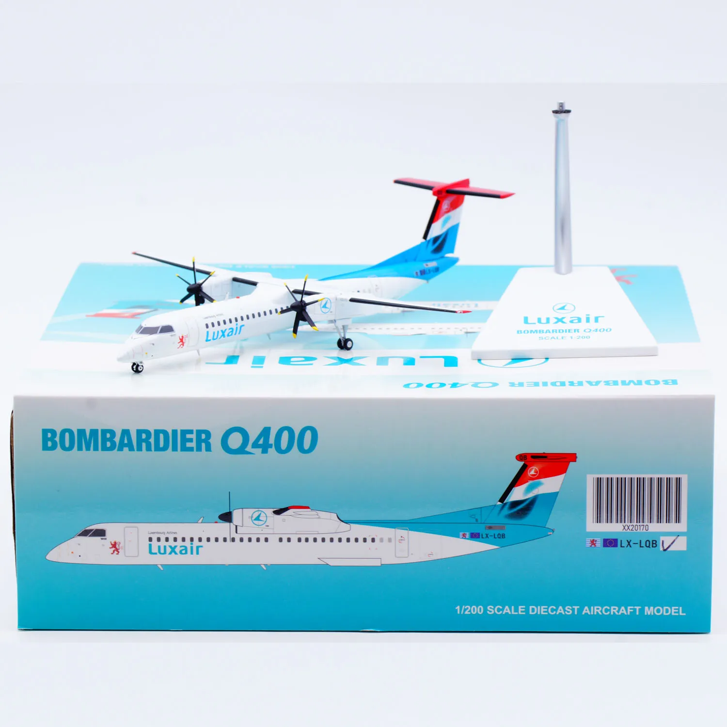 

XX20170 Alloy Collectible Plane Gift JC Wings Luxair Bombardier Dash 8-Q400 Diecast Aircraft Model LX-LQB