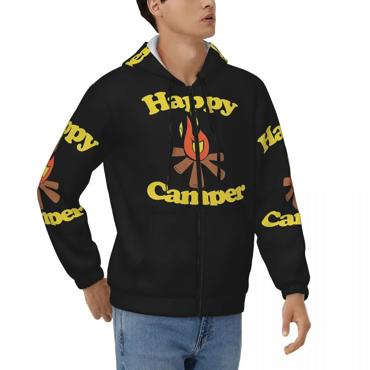 Happy Camper Sudadera con capucha y cremallera, jersey de Hip Hop, Otoño Invierno, sudadera para hombres y mujeres, camisetas de manga larga