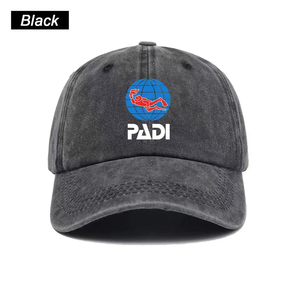 Vintage Washed Baseball Cap Padi Diver Logo Print Graphic Unisex Streetwear Casual Trucker Style Summer Cotton Sun Hat