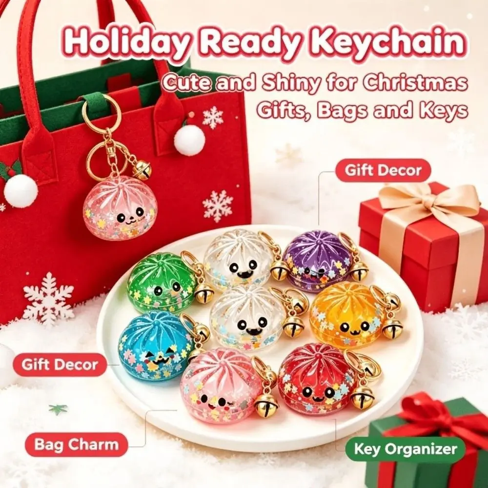 Cute Flowing Sand Dumpling Keychain Random 1 PCS Acrylic Bun Pendant Glitter Miniature Steamed Bun Pendant Gift