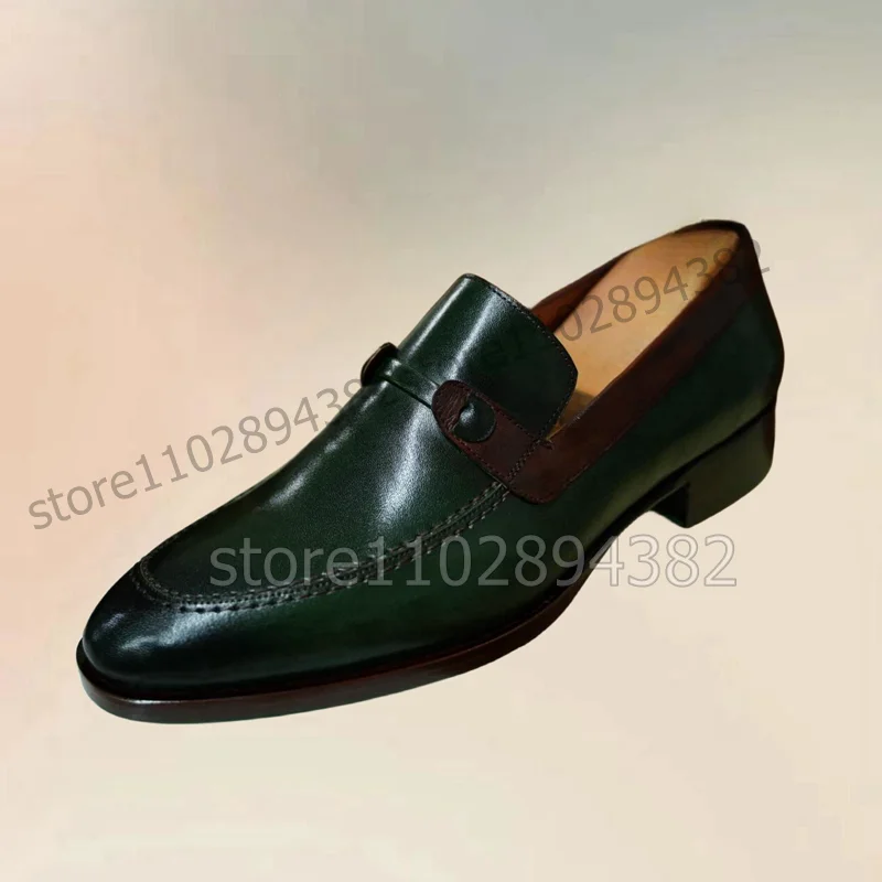 Green Sewing Design Square Toe Men Derby Shoes Fashion Slip On Men Shoes Luxurious Handmade Party Banquet Office Men Dress Shoes