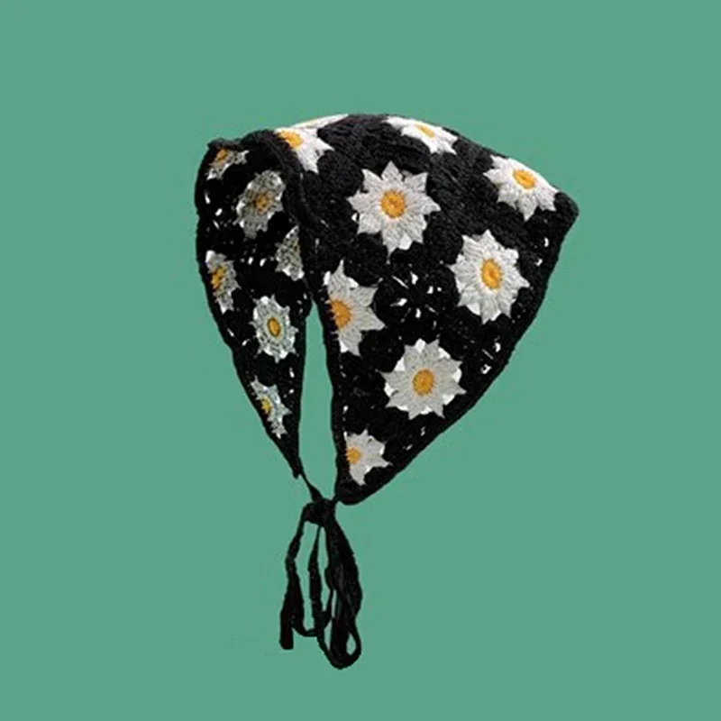 Koreaanse Zoete Leuke Handgemaakte Gehaakte Holle Driehoek Hoofdband Handdoek Voor Vrouwen Meisjes Bloem Hoofddoek Haaraccessoires