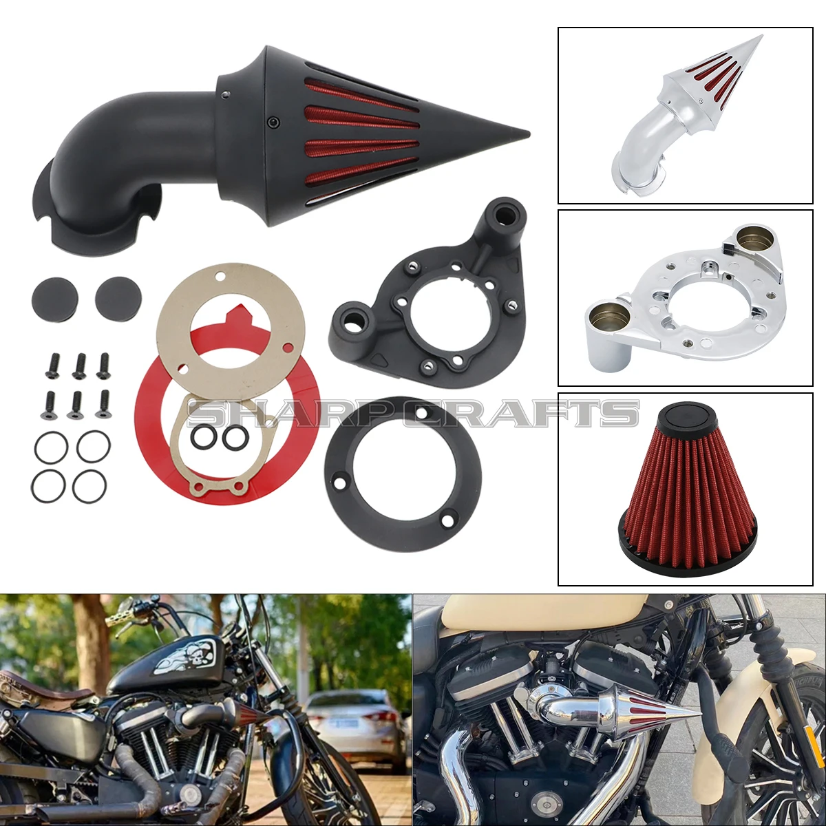 Motorcycle Parts Spike Air Cleaner Intake Air Filter System Kits For Harley Davison Sportster XL 883 1200 Forty-Eight 1991-2022