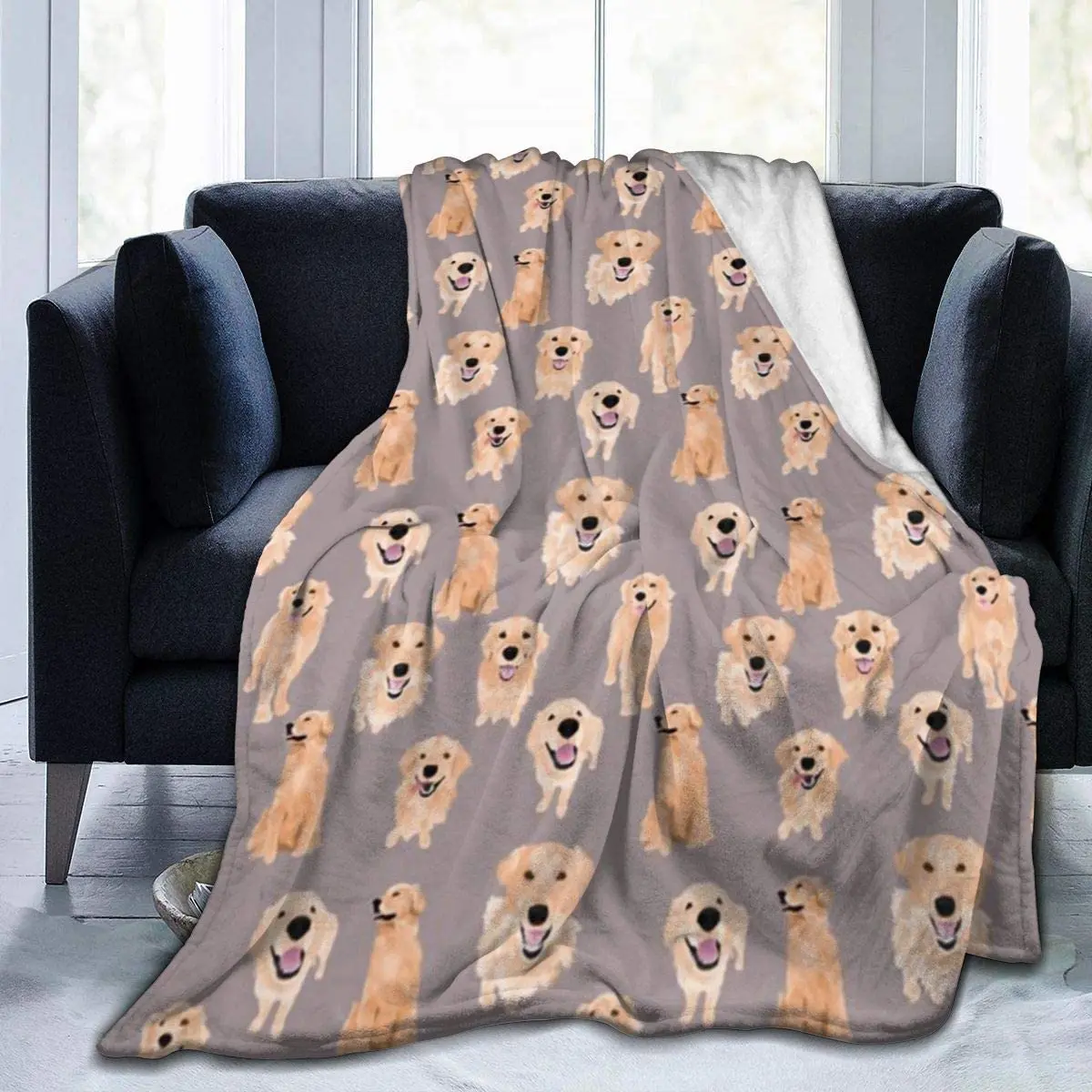 Flannel Fleece Plush Blanket Golden Retriever Companion Dog Pet Animal Pattern Throw for Sofa Bed Couch Air Conditioning Blanket