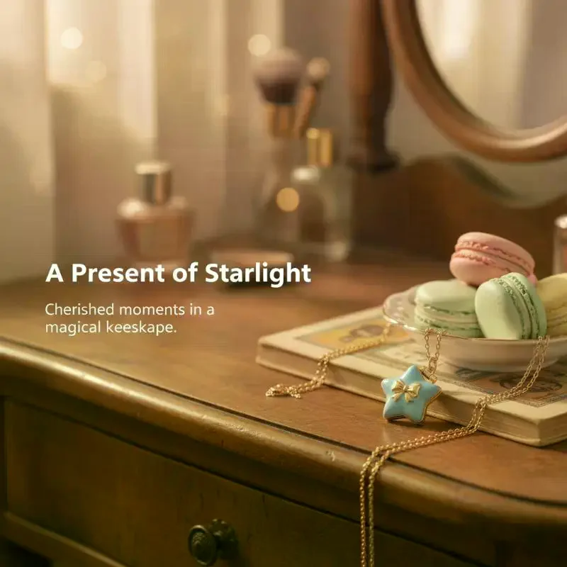 Cute Enamel Star Locket Necklace Open Ring With Hidden Mini Doll Gold Plated Chain For Girls Daily Wear Birthday Gifts