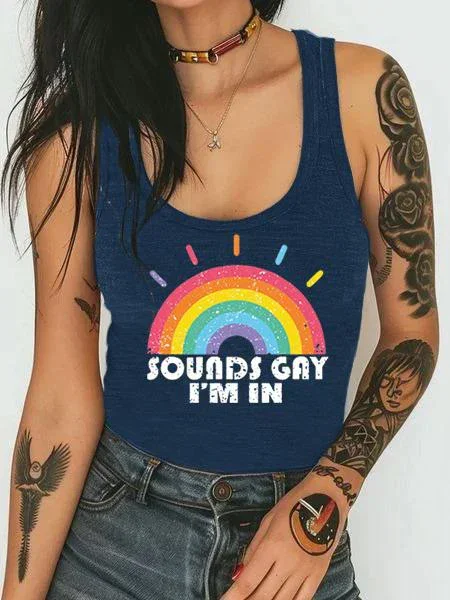 Sounds Gay I'm In Rainbow Lgbt Lesbian Art Print Casual Shirt Women's Sexy Tank Top