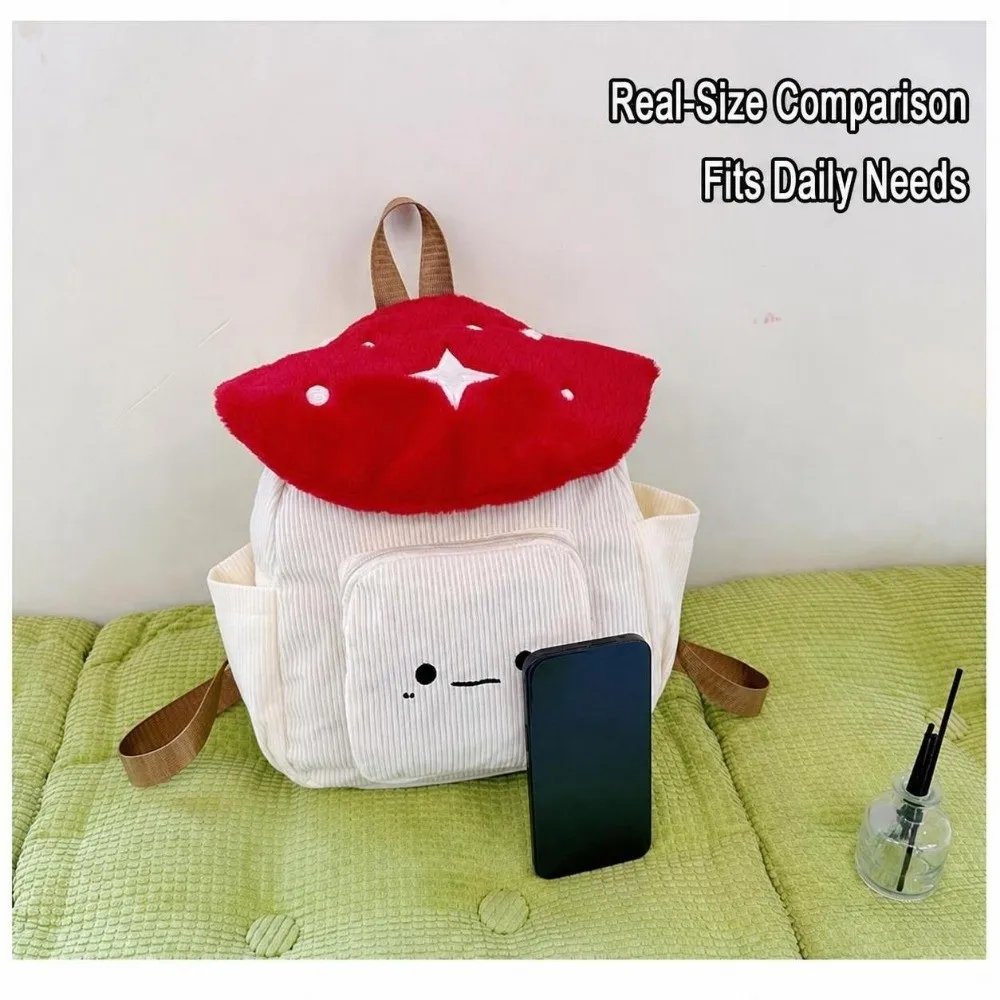 Casual Corduroy Cartoon Mushoom Backpack Star Dot Black Red Coffee Schoolbag Large Capacity Flip Cover Shoulder Bag Girls Use