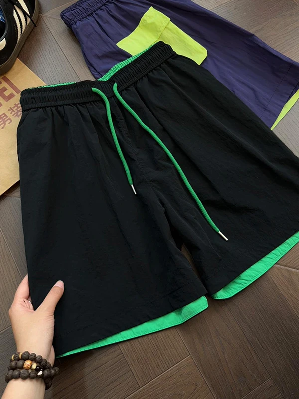 

American Color Block Quick Dry Sports Shorts Men Summer Thin Fitness Four Leggings Outdoor Running Basketball Beach Pants