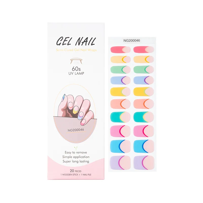 Autocollants pour ongles en gel semi-durci, 1 feuille, bandes, patch, curseurs, adhésif, blanc, français, couverture complète, enveloppes, lampe UV, besoin