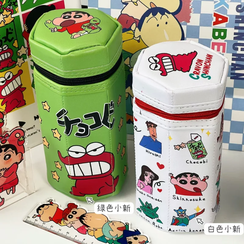 Cartoon Crayon Shinchan Hexagonal Pencil Case Crocodile Hunter Biscuit Box Stationery Bag Student Storag Stationery Toys Gifts