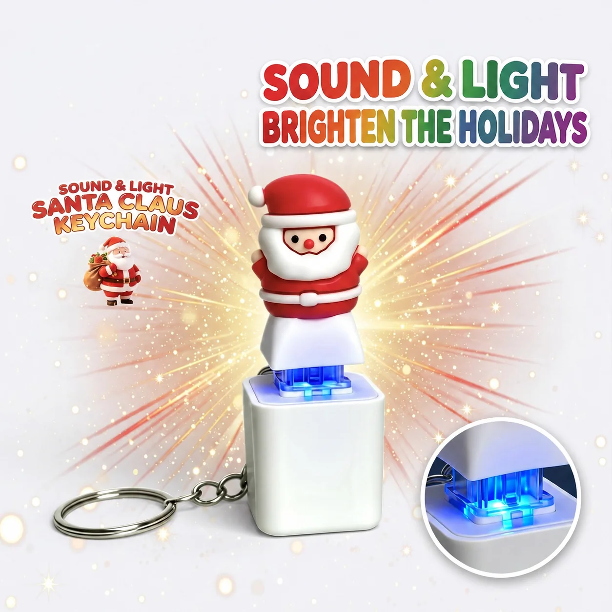 Mini Santa Claus Keycap Button Click Keychain Rechargeable Type C Light Up Sound Fidget Toy Christmas Bag Pendant Fidget Clicker
