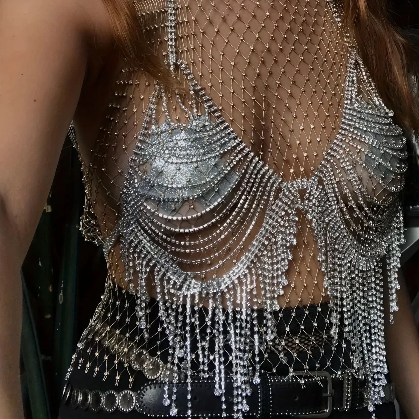 الفاخرة هامش وامض الجسم سلسلة أزياء المرأة حجر الراين مثير الصدرية الصيف الملابس الداخلية مطابقة التبعي التألق ثوب النوم #3