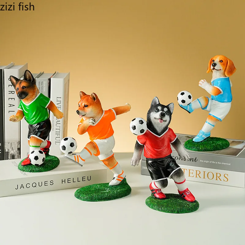Creative Football Dog Ornament Desktop Resin Crafts Animal Statue Sculpture Figurines Bookcase Decor Home Decoration Ornament
