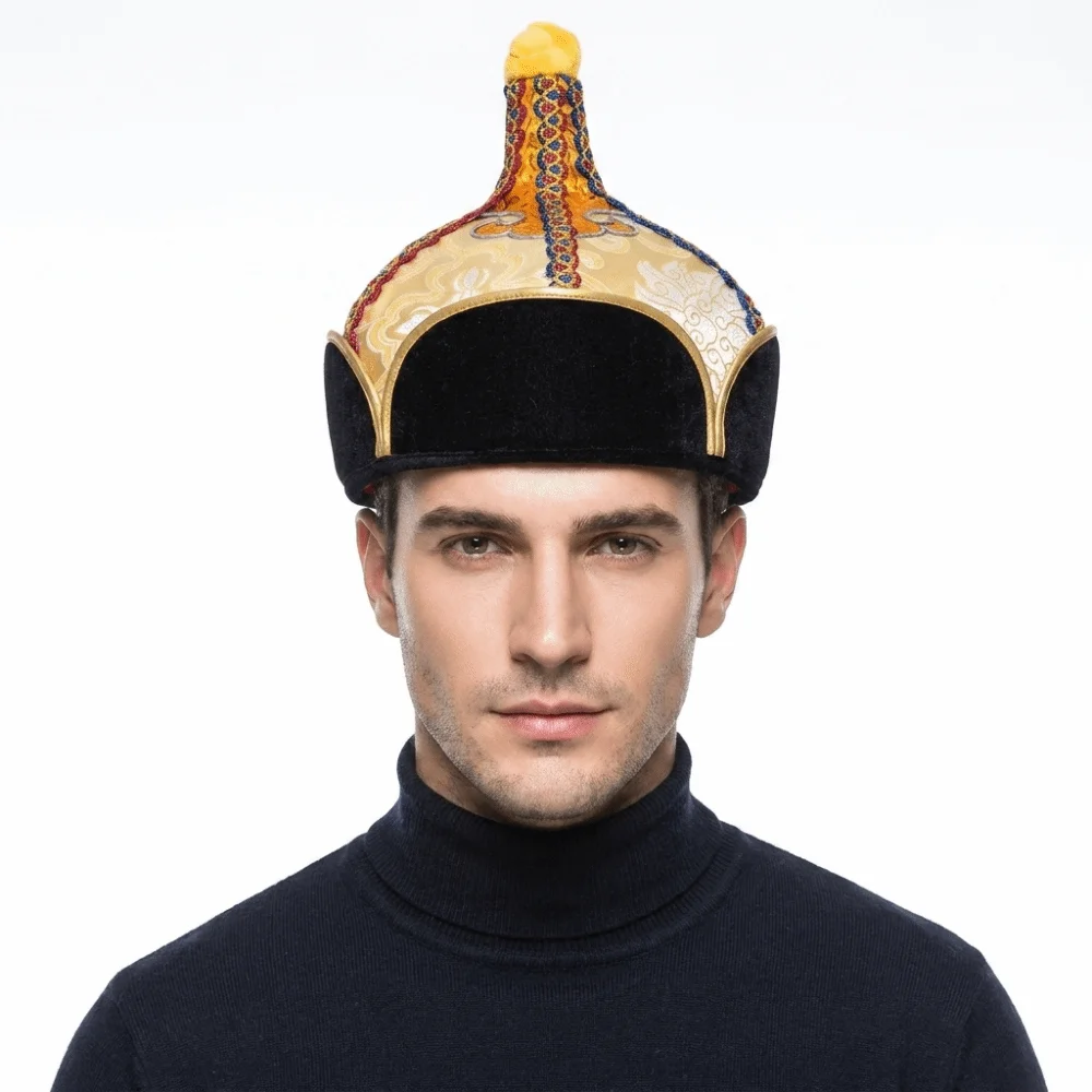 Golden and Blue Pointed Dance Hat Stable Pointed Shape Lightweight Texture Performance Hat Comfortable Wearing Fine Fabric