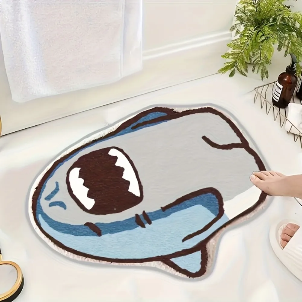 VIKAMA Adorable Cartoon Shark Design Carpet Home Decor, Non-Slip And Dirt-Proof, For Entryway And Bathroom Water-Absorbing Mat