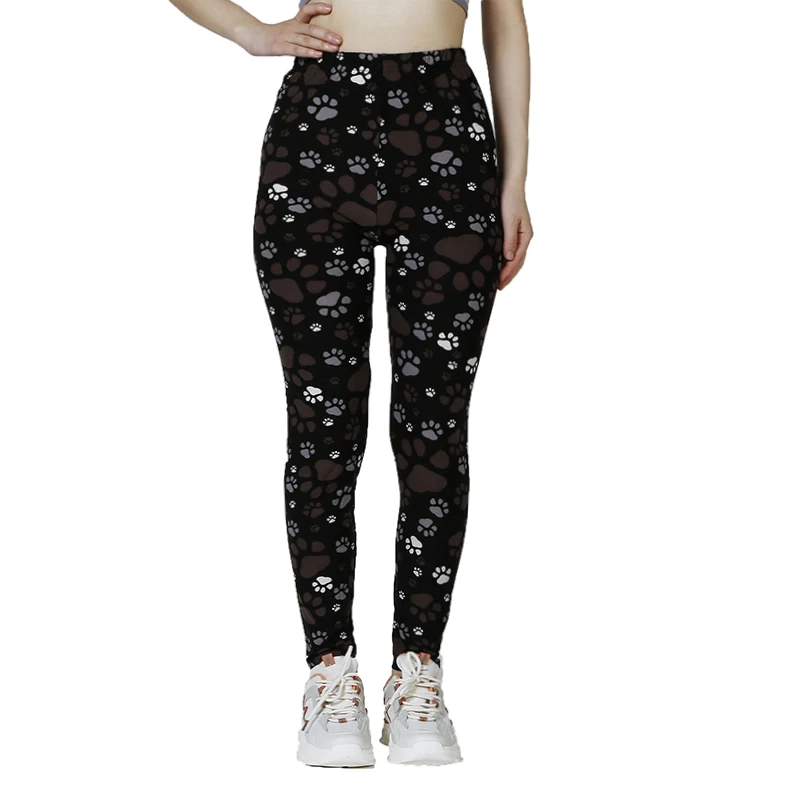 PD43 European and American Casual High Elastic Bottom Pants with Printed Small Feet and Claw Printed Pants for External Wear