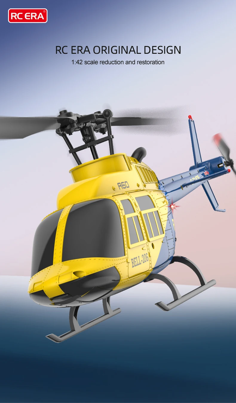 RC ERA C032 UH-1 Huey – Hélicoptère RC 6 Canaux 2,4 GHz – Moteur Sans Balais – Gyroscope 6 Axes – 3 Batteries – Débutant Avancé – Jaune/bleu